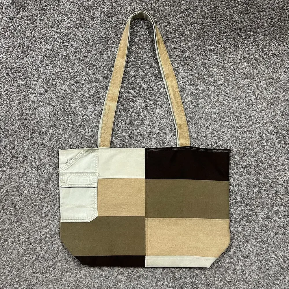 Handmade Bag Patchwork Denim Tote Bag Shoulder Bag Canvas Workwear 15.5x6x15